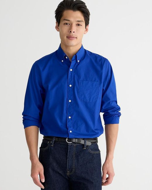 J.Crew Blue Secret Wash Cotton Poplin Shirt for men