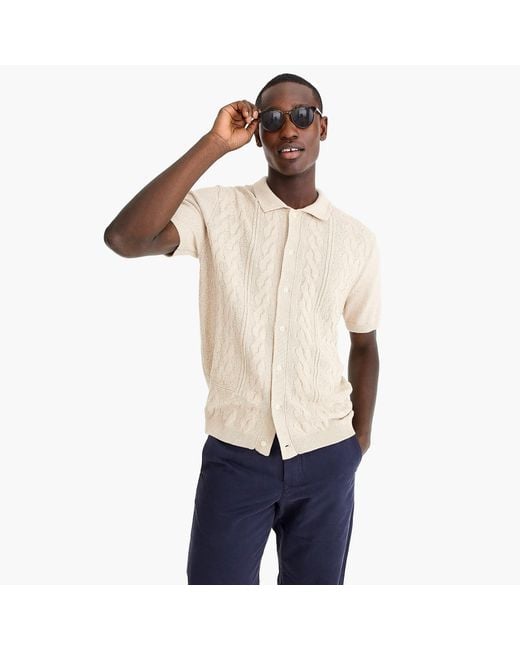 J.Crew Natural Wallace & Barnes Cotton Cable-knit Short-sleeve Polo Cardigan Sweater for men