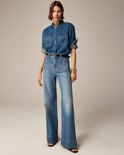 J.Crew Blue Tall High-Rise Sailor Denim Trouser