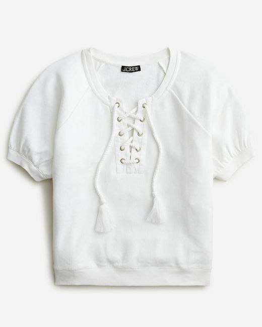 J.Crew White University Terry Short-Sleeve Lace-Up Shirt
