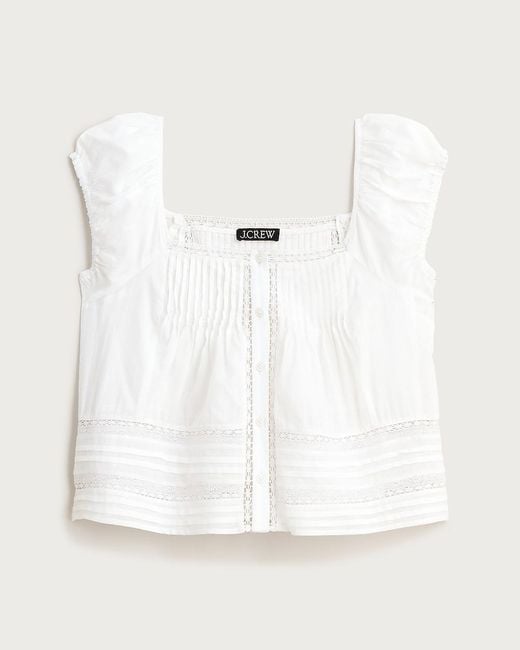 J.Crew Cap-Sleeve Lace-Trim Top in White | Lyst