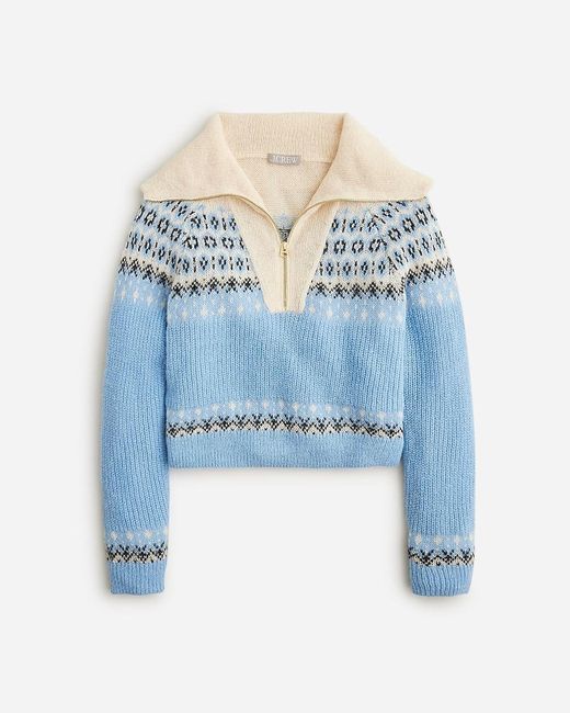 J.Crew Blue Fair Isle Half-Zip Sweater