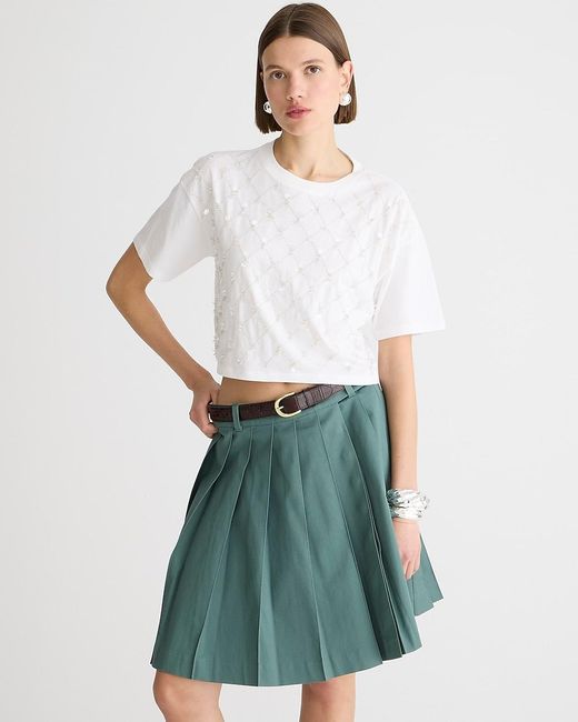 J.Crew White Broken-In Jersey Cropped T-Shirt With Patterned Sequins