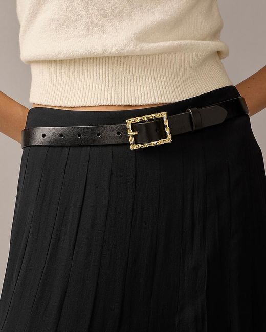 J.Crew Black Classic Italian Leather Belt With Twisted Buckle