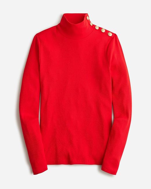 J.Crew Red Vintage Rib Turtleneck With Buttons