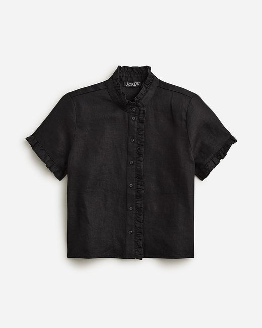 J.Crew Black Ruffle-Trim Button-Up Shirt