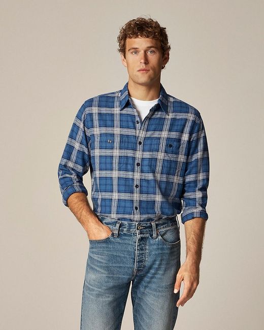 J.Crew Blue Cotton-Hemp Blend Twill Workshirt for men