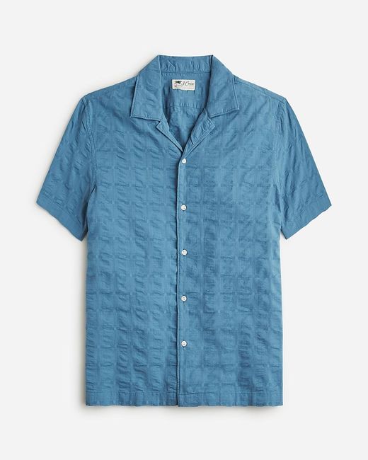 J.Crew Blue Short-Sleeve Textured Cotton Camp-Collar Shirt for men