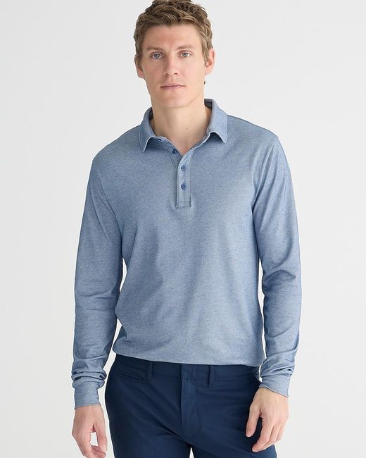 J.Crew Blue Slim Long-Sleeve Performance Polo Shirt With Coolmax Technology for men