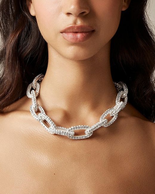 J.Crew White Chainlink Necklace With Pavé Crystals