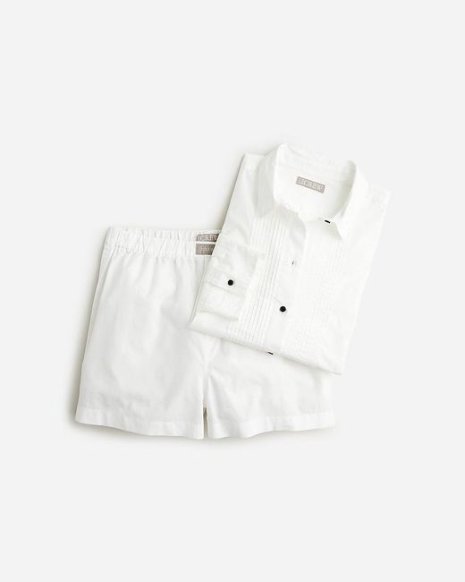 J.Crew White Cropped Tuxedo Shirt And Boxer Short Pajama Set