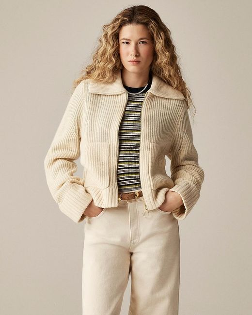 J.Crew Natural Collared Full-Zip Sweater