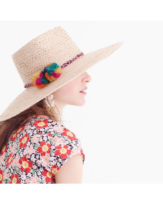 J.Crew Straw Sun Hat With Pompoms in Ivory (White) Lyst