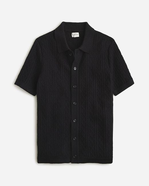 J.Crew Black Short-Sleeve Heritage Cotton Pointelle-Stitch Sweater-Polo for men