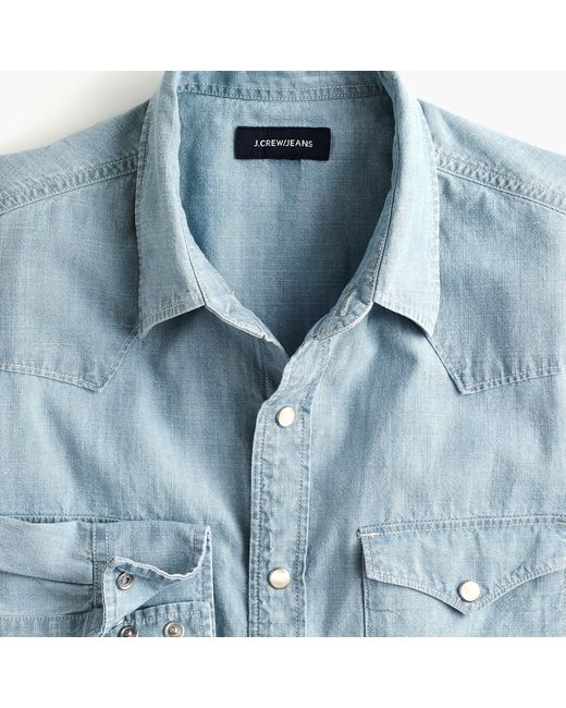 J.Crew Denim Slim Untucked Indigo Chambray Western Shirt in Blue for