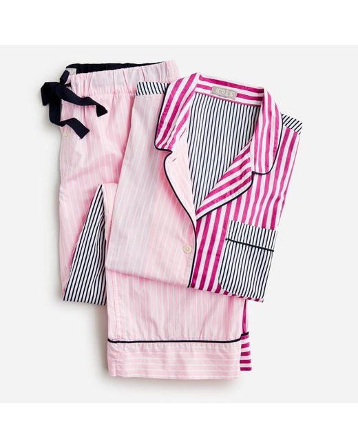 J.Crew Long-sleeve Cotton Poplin Pajama Set In Cocktail Stripe in Pink