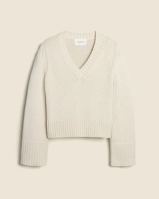 J.Crew White State Of Cotton Nyc Easton V-Neck Pullover Sweater