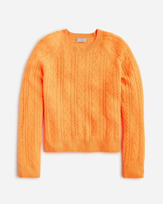 J.Crew Orange Cashmere Cropped Cable-Knit Crewneck Sweater