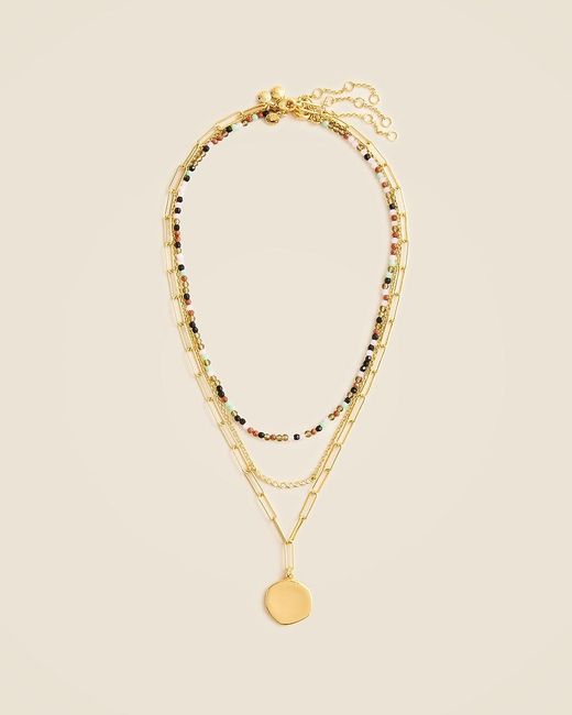 J.Crew Brown Layered Bead And Chain Necklaces Set-Of-Three