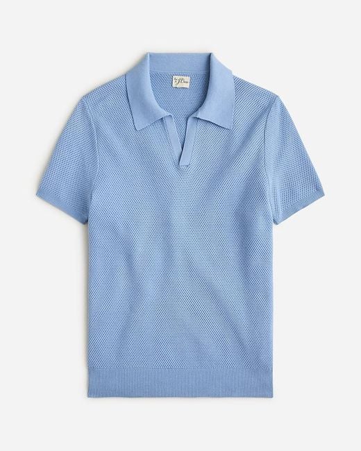 J.Crew Blue Short-Sleeve Cotton Mesh-Stitch Johnny-Collar Sweater-Polo for men