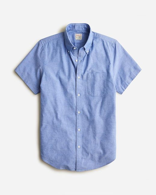 J.Crew Blue Slim Short-Sleeve Broken-In Organic Cotton Oxford Shirt for men