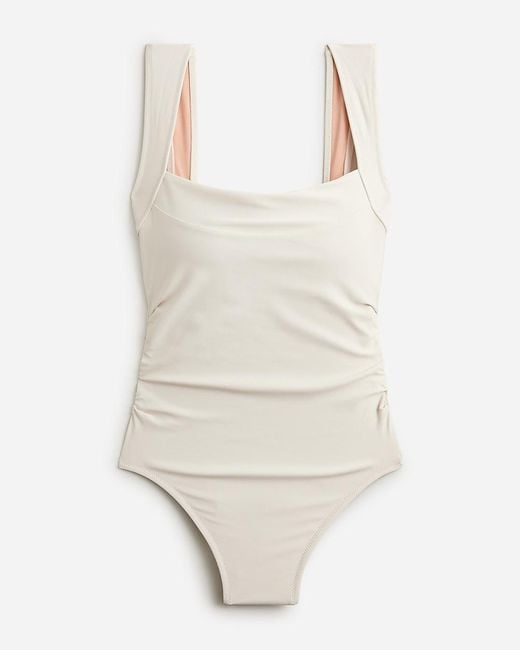J.Crew White Ruched Squareneck One-Piece Swimsuit