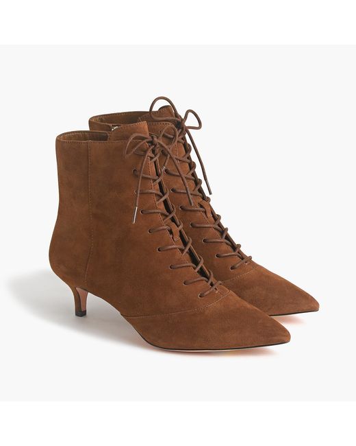 J.Crew Brown Fiona Lace-up Kitten Heel Ankle Boots In Black Suede