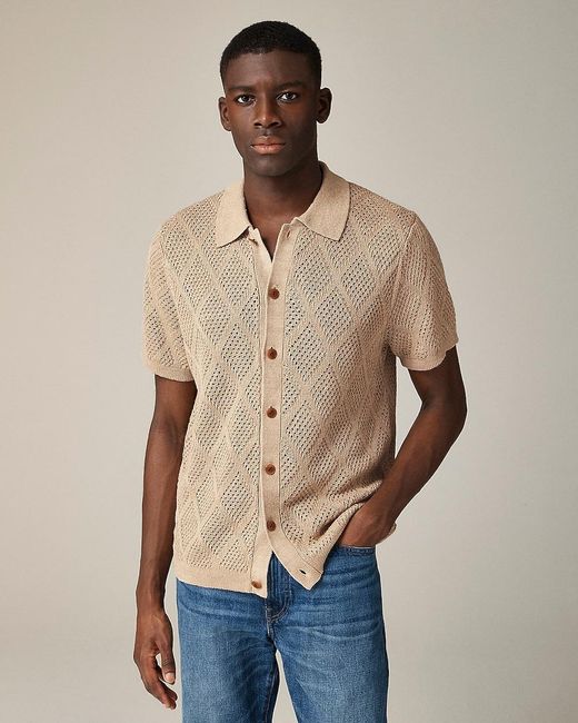 J.Crew Natural Short-Sleeve Linen Diamond-Stitch Sweater-Polo for men