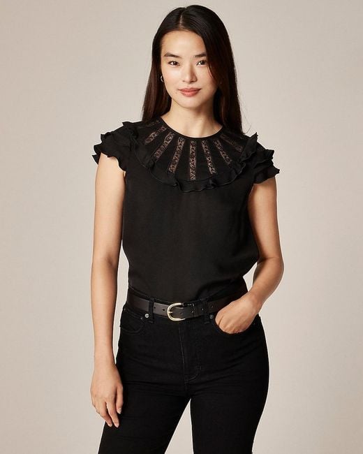 J.Crew Black Flutter-Sleeve Shirt