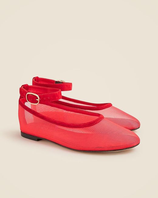 J.Crew Red Andi Ankle-Strap Ballet Flats