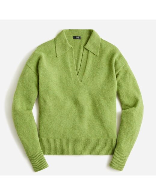 J.Crew Wool Collared Vneck Sweater In Supersoft Yarn in Green Lyst