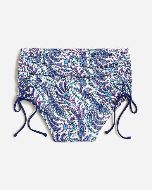 J.Crew Blue Ruched High-Rise Bikini Bottom With Adjustable Side Ties
