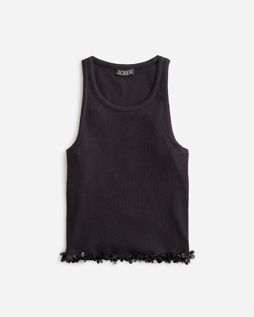 J.Crew Blue Cropped Vintage Rib Cutaway Tank Top With Sequins