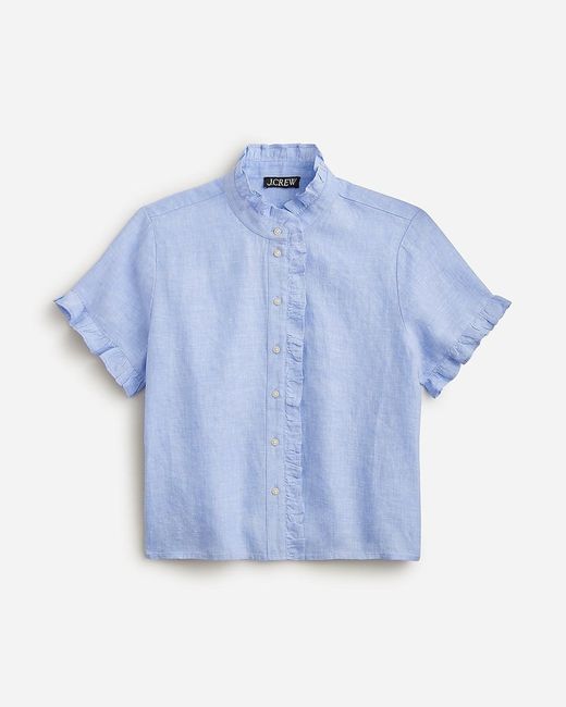 J.Crew Blue Ruffle-Trim Button-Up Shirt