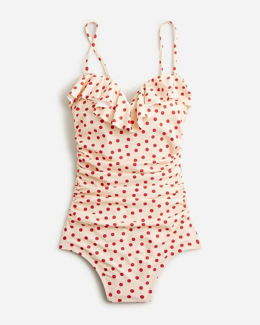 J.Crew Natural Ruched One-Piece Swimsuit With Ruffles