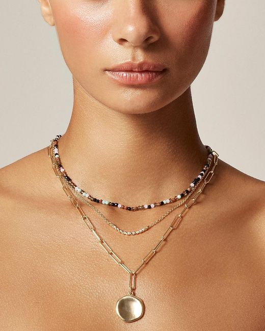 J.Crew Brown Layered Bead And Chain Necklaces Set-Of-Three