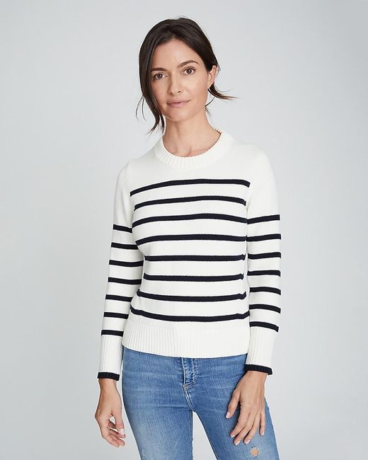 J.Crew White State Of Cotton Nyc Castine Striped Sweater