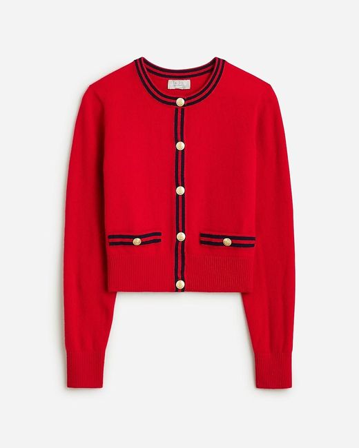 J.Crew Red Cashmere Sweater Lady Jacket With Contrast Trim