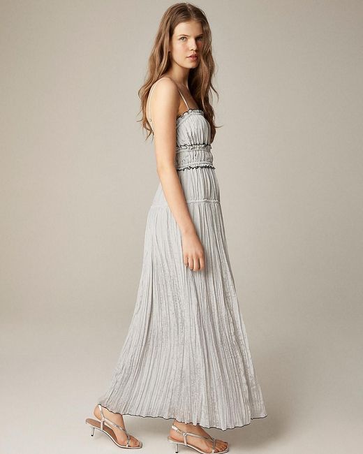 J.Crew Crinkled Ruffle-Trim Dress in Gray | Lyst J.Crew Crinkled Ruffle-Trim Dress in Gray | Lyst