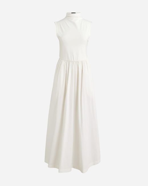 J.Crew White Fitted Knit Mockneck Dress With Poplin Skirt