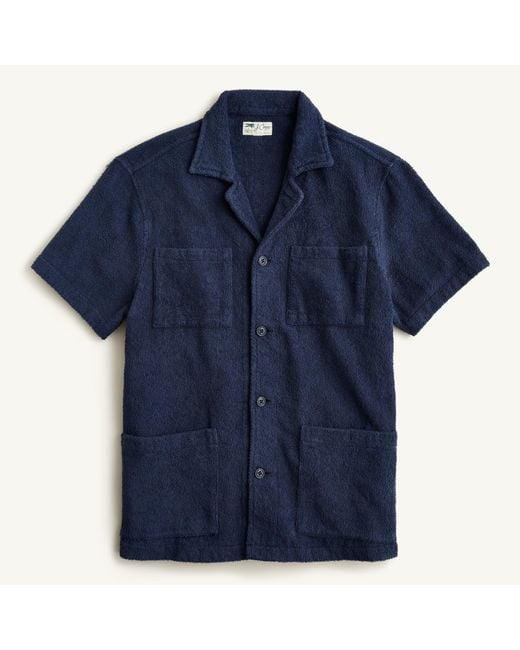 J.Crew Cotton Terry Cloth Fourpocket Campcollar Shirt in Dark Navy (Blue) for Men Lyst