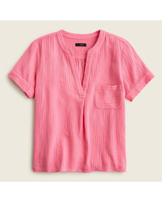 J.Crew Linen Vneck Soft Crinkle Gauze Popover in Pink Lyst