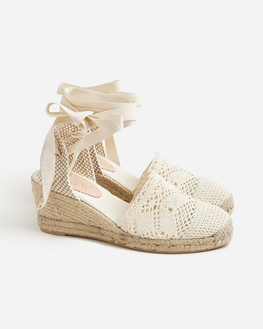 J.Crew Natural Made-In-Spain Lace-Up Midheel Espadrilles With Crochet