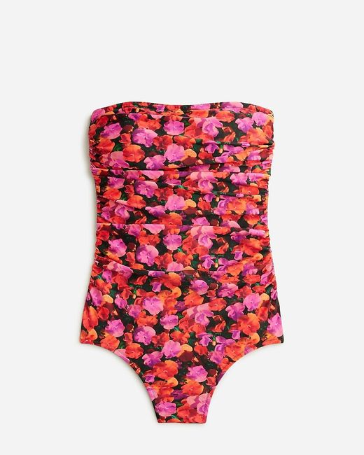 J.Crew Red Ruched Bandeau One-Piece Swimsuit