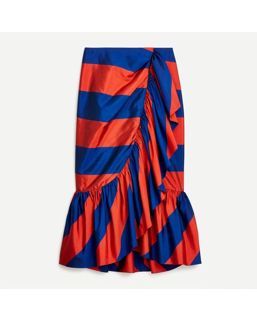 J.Crew Blue Ruffle-front Skirt In Rugby Stripe