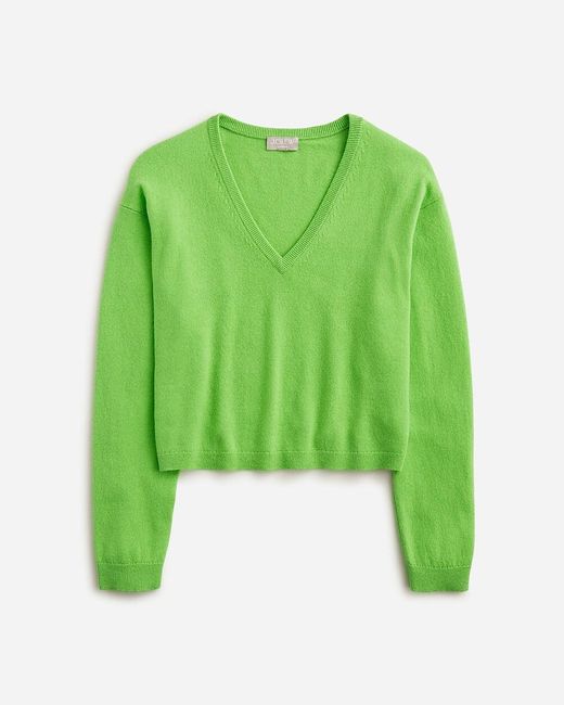 J.Crew Green Cashmere Relaxed Cropped V-Neck Sweater