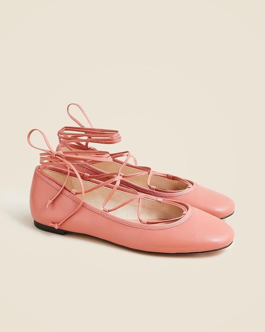 J.Crew Pink Andi Lace-Up Ballet Flats