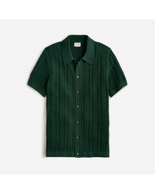 J.Crew Green Short-sleeve Cotton Guernsey Stitch Polo Cardigan Sweater for men