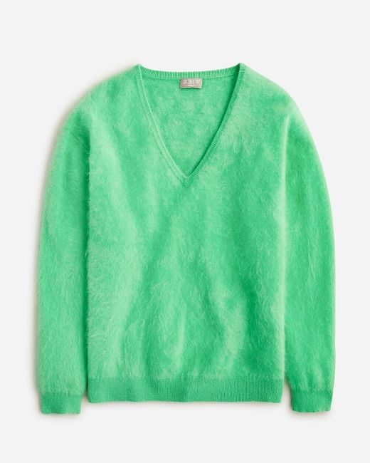 J.Crew Green Brushed Cashmere Relaxed V-Neck Sweater