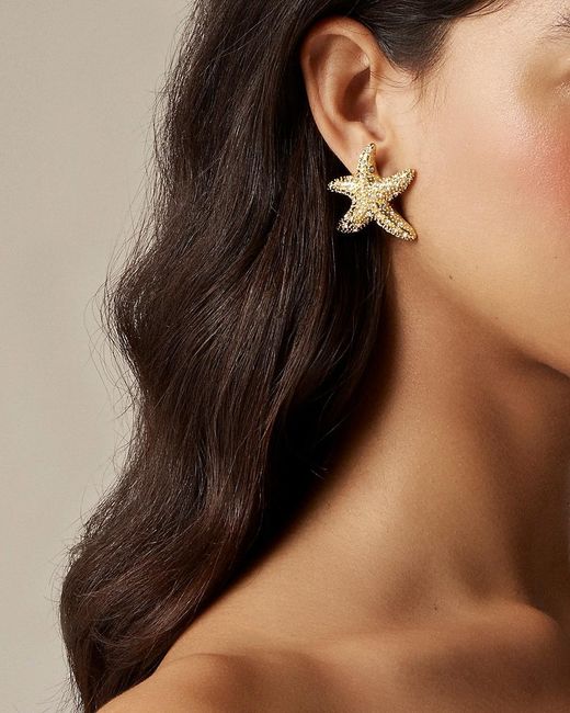 J.Crew Natural Starfish Stud Earrings With Pavé Crystals